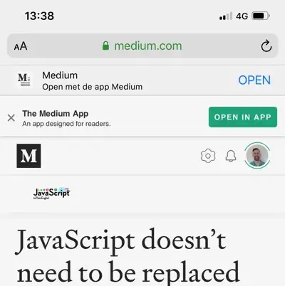 Medium.com native app banners