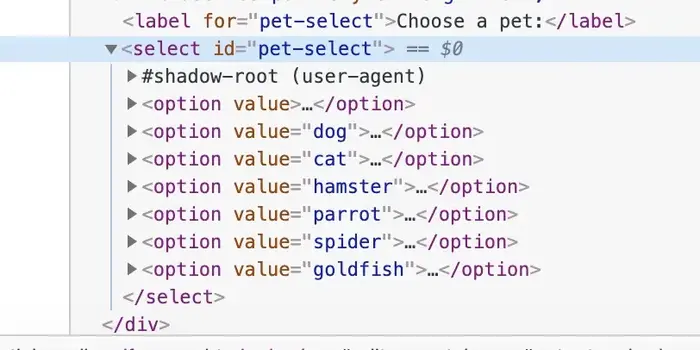 Shadow root of the native <select> element