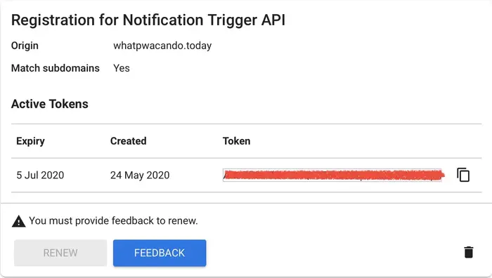 A token for the Notification trigger API